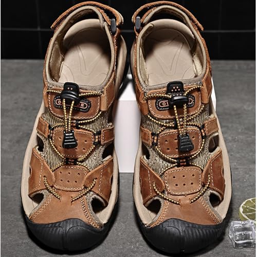 MILDSEVEN Large Size Men's Outdoor Hiking Sandals, Classics Closed Toe Backpacking Sandals, Fashion Breathable Sports Beach Shoes,11.5,Brown2