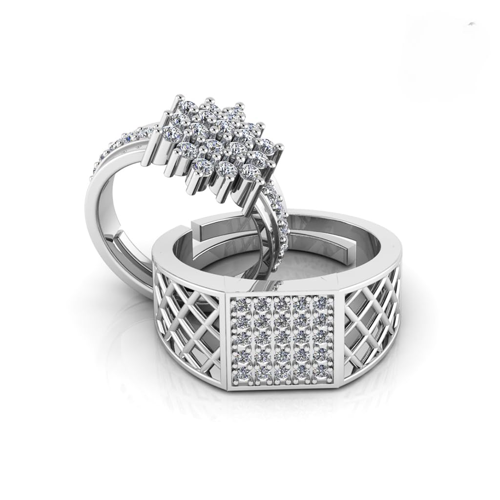 925 Pure Sterling Silver Rings for Couple, Combo Rings for Women and Men, Multiple Design Options, Rhodium Plated, Free Size, BIS Hallmark, Valentine’s Day Gift, Anniversary Surprise-image-36
