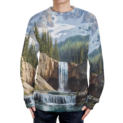 Snow Mountain Melt River Men's Crew Neck Sweater Knit Pullover Women Casual Long Sleeve Crewneck Loose Fit Top