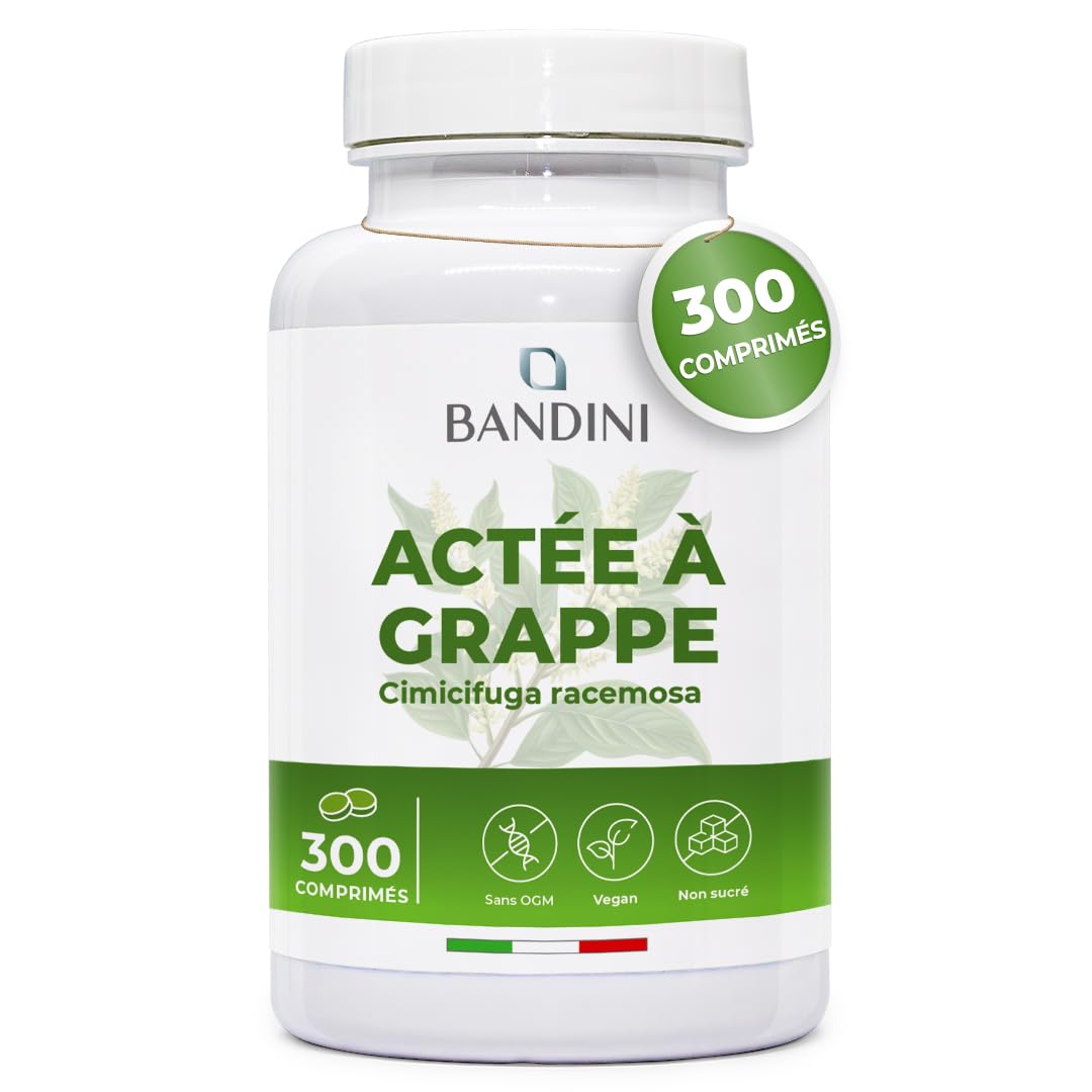 Bandini® Actée à grappe 300 comprimés | Cimicifuga racemosa ou Actaea racemosa rhizome extrait sec | Complément alimentaire Vegan | 300 mg par dose quotidienne | Supplément Naturel et Végétalien