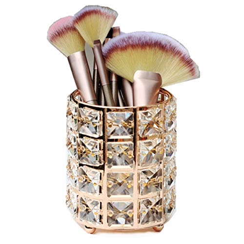 Make-up-Pinselhalter mit Strasssteinen, für Augenbrauen, Pinseltopf, glitzernd, rund, Schreibtisch-Halter, für Kommode, Kosmetika, Kerzenhalter, goldfarben Cover