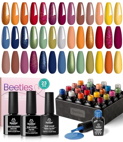 beetles Gel Polish Set, 20 Colors Orange Yellow Burgundy Red