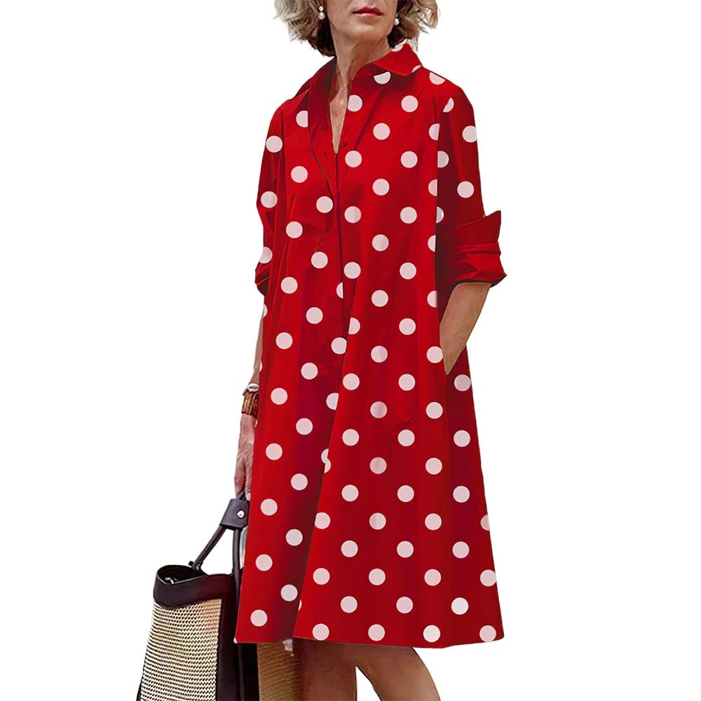 Costaric Womens Cotton Linen Shirt Dress Long Sleeve Button Down V Neck Loose Fit Casual Shirt Dresses with Pockets