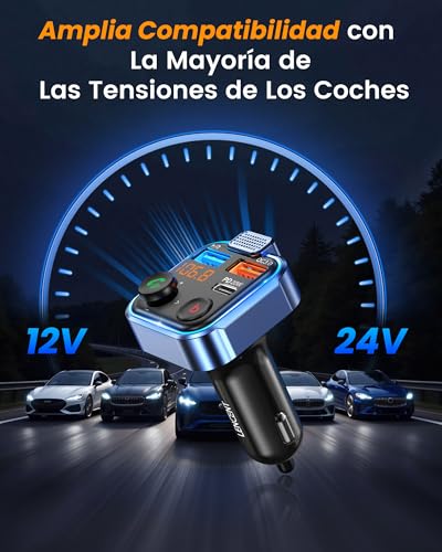 Miniatura 8 de Lencent Transmisor Fm Bluetooth 5.3,Manos Libres Reproductor Música Coche, Deep Bass Sonido Hi-Fi, Adaptador Radio Bluetooth 2 Usb Tipo C 20w Carga Rápida, Soporte Memoria Usb