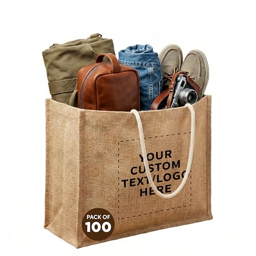 DISCOUNT PROMOS Custom Jute Bags with Rope Handles (100)