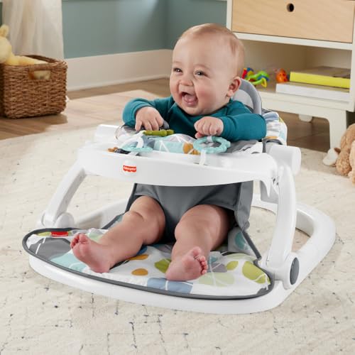 Image of Fisher-Price Portable Baby Chair Sit-Me-Up Floor Seat with Snack Tray, Newborn Sensory Activity Toys & Plush Cute Sloth Washable Pad