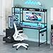 Casaottima 48 Inch Gaming Desk with Hutch & 3 Fabric Drawers, Computer Desk with USB Ports & LED Lights, Reversible Pc Gamer Table with Monitor Stand for Home Office, Carbon Fiber Black