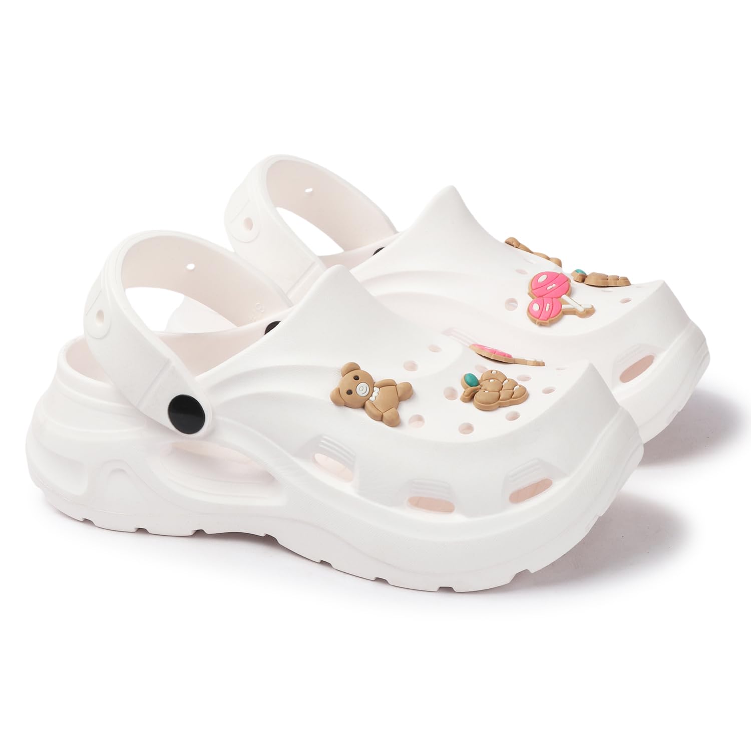 Chunky Platform Clogs with Cute Bear Charms, Lightweight EVA, Casual Slip-On Sandals-image-10
