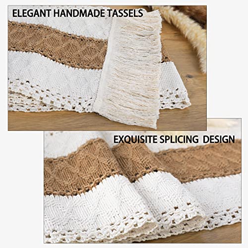 Boho Table Runner With Tassels Rustic Farmhouse Table Runner Cream & Brown Boho Macrame Table Runner For Table Decorations, Tassel Table Runner Farmhouse Style For Holiday Party And Wedding, 72 Inches #TOP1