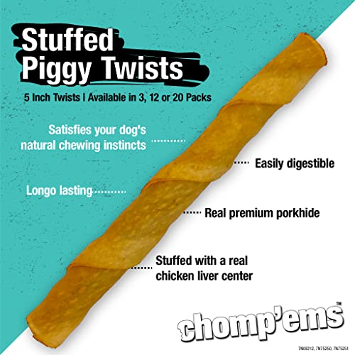 Chomp'ems Pork Stuffed Piggy Twists, 20 Pack - Healthy, Protein Rich Treats For Dogs - Long Lasting Dog Chews #TOP2