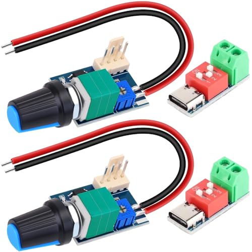HAAMNING7 Controlador manual de velocidad del ventilador 3P de 4 cables 0-5 V 12 V, regulador de velocidad PWM, interruptor de encendido/apagado de 4 pines, con señuelo PD/QC (paquete de 2)