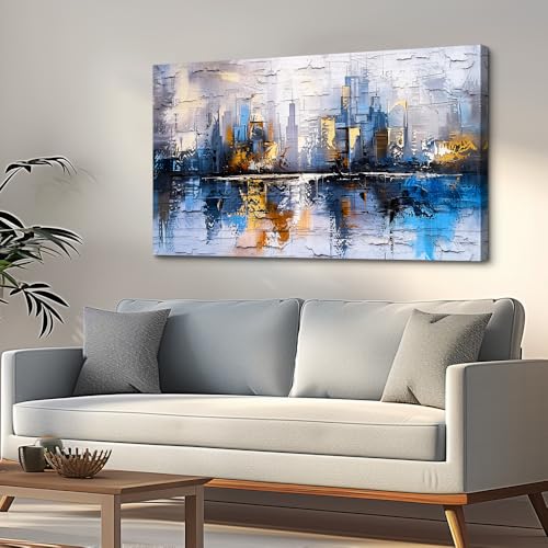 KELIYUAN Large Wall Decor Canvas Painting Wall Art For Bedroom Living Room Decor Abstract Blue yellow City Landscape Picture Artwork Print For Dining Room office Room Home Decor Aesthetics 30x60 In