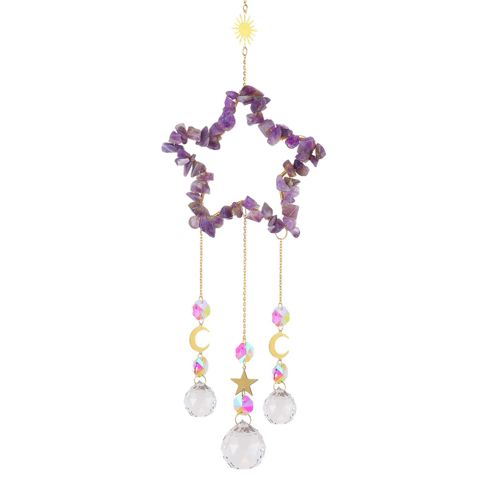 Natural for Stone Wind, Natural Crystal Stone Slices Windchime for Indoor Outdoor Decoration Wall Hanging Orna Wind Chimes Outdoor