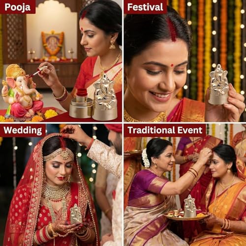 Image of Ganesh Statue Organic Sindoor Powder for Women - 100% Natural Kumkum, Traditional Sindhuram for Forehead & Puja Tilak, Long-Lasting Maroon (Pack of 2)