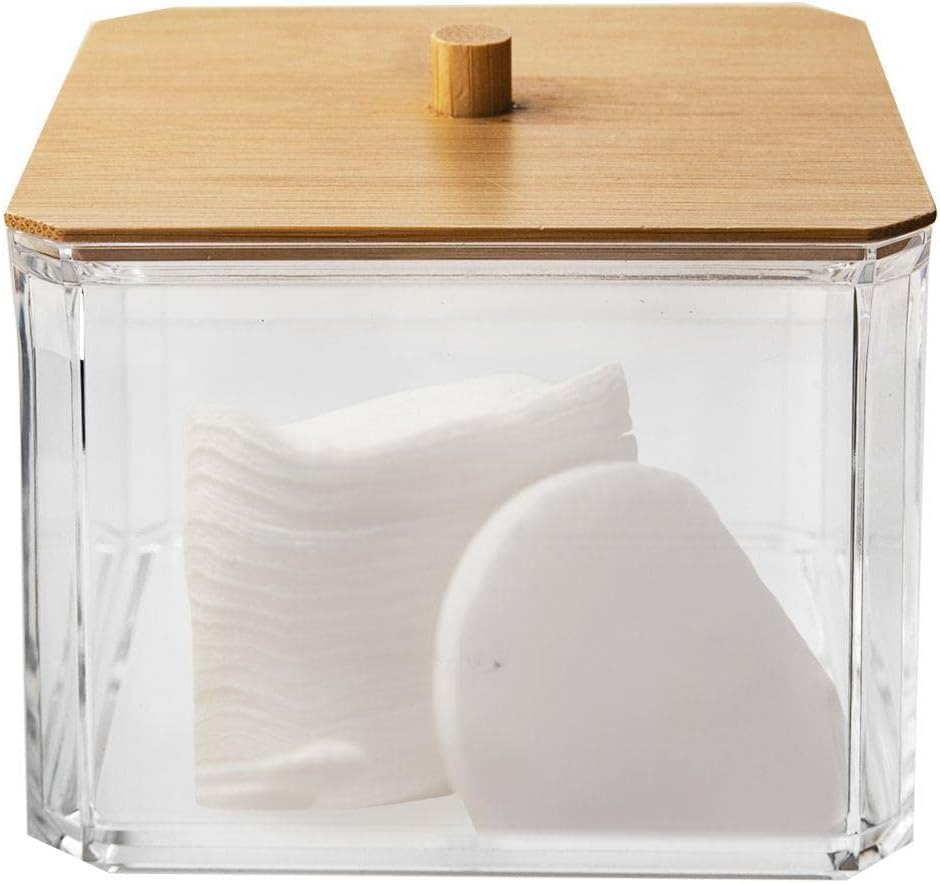 orion group Récipient pour tampons cosmétiques, distributeur de coton, boîte à coton, support pour cotons, distributeur de cotons avec couvercle en bambou,...
