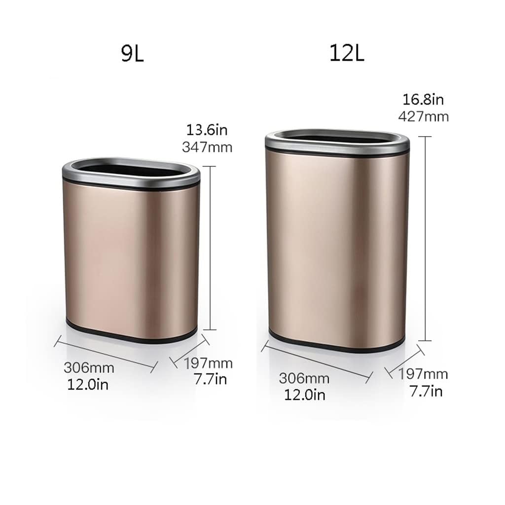 Bin,Oval Pressure Trash Can Office Large Capacity Stainless Steel Garbage Recycling Bin Living Room(B,9L)