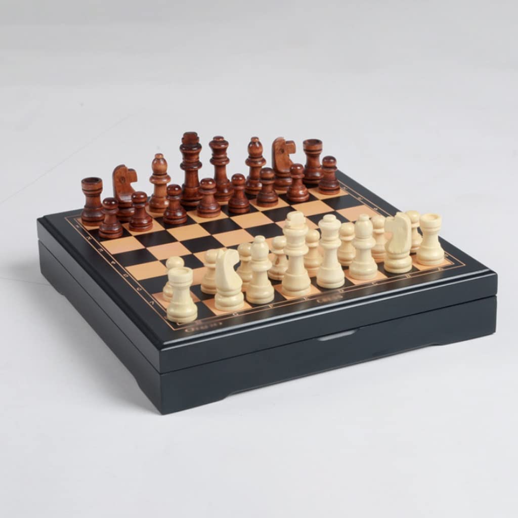 Reisespiele, Schachspiel-Set aus Holz, 9,3-Zoll-Schachbrettspielset mit handgefertigter Schachfigur und Aufbewahrungsfächern