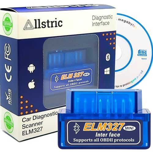 Allstric OBD2 Bluetooth. Lector ELM 327 para Diagnosis Coche multimarca. Herramienta de análisis obd2 Diagnosis. ELM327 Bluetooth Original. Maquina Diagnosis de Errores y Fallos. OBD2 y CD
