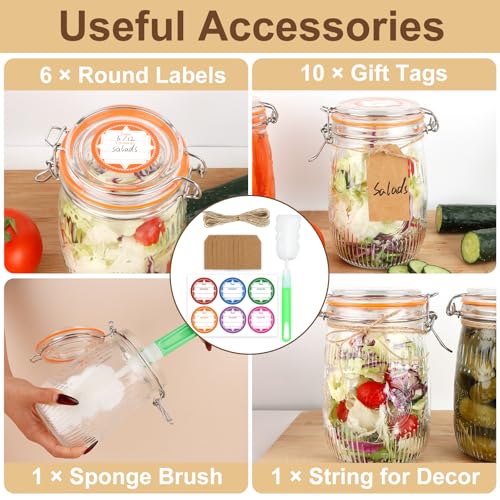 Image of 32 oz Glass Jars with Airtight Lids, 6 Pack Wide Mouth Mason Jars