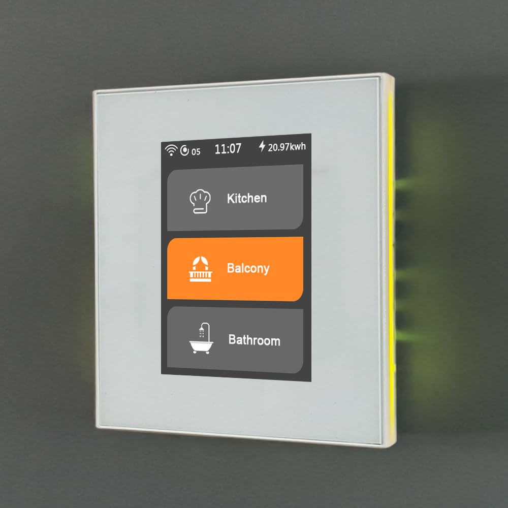 LANBON L8 Multi Mode LCD Smart WiFi Light Switch, Custom Icons, RGB Ambient Edge Light, Smart Life App, Alexa/Google, 4-in-1 Options (1/2/3-Gang & Curtain), UK 86 Box, Neutral Required,L8-HS