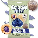 Cashew Butter & Blueberry Jam Smash Bites - Snackable Cashew & Blueberry Bites, Rich Nut Buttery Shell With a Gooey Superfood Jam Burst, Clean Plant-Based Ingredients, Energy & 4g Protein Per Serving, Satisfying Gluten-Free Vegan Snack Balls, On-the-Go Convenience - 8 Count of 4x Balls Each