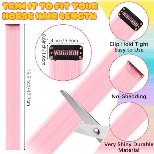 Image of Juexica 23 Pcs Unicorn Horse Costume Horn Hair Extensions Leg Wraps,Pink | Halloween Costume for Live Horses, 1 Unicorn Horn, 18 Clip-in Extensions, 4 Leg Wraps, Party Accessory for Equestrian Events