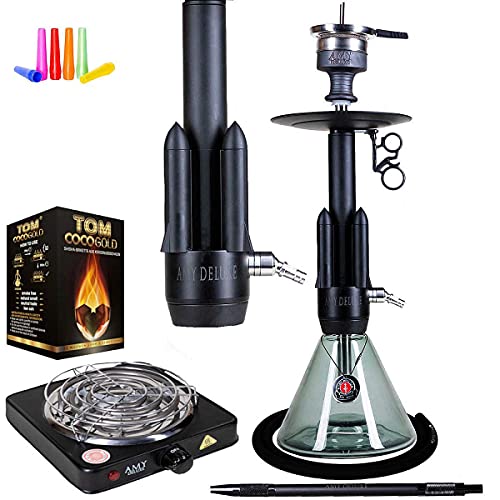 Amy Deluxe 067.02 Little Rocket - 64 cm, Shisha-Set, Geschenk-Set, Bundle mit TOM Gold Naturkohle & 1000w Kohleanzünder…