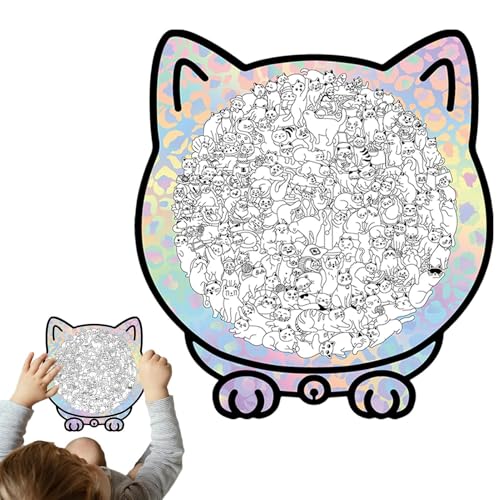猫ジグソーパズル,不規則なデコレーション 写真立て付き,135ピース大人用木製パズル収納箱付き - 動物愛好家向けプレイリビングルーム本棚ディスプレイ