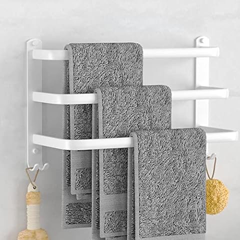 Melairy 40CM 3 Tier Bathroom Hanging Towel Rack with Hooks Towel Rail Self Adhesive Towel Holder Hanger Space Aluminum Anti-rust Bathroom Accessory - White Cover