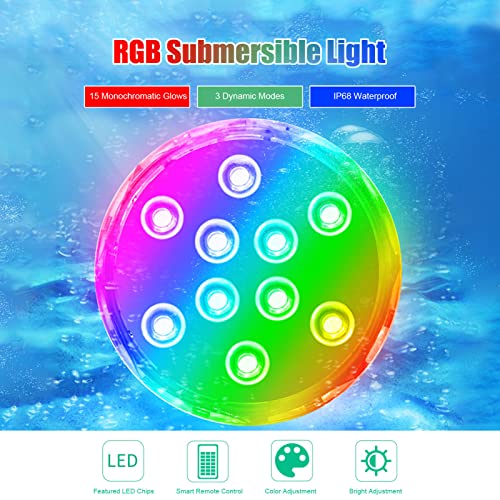 Hoopoocolor Submersible LED Lights, Remote Adjustment, 15 Color Changing Modes, Suction Cup Installation - Image 2