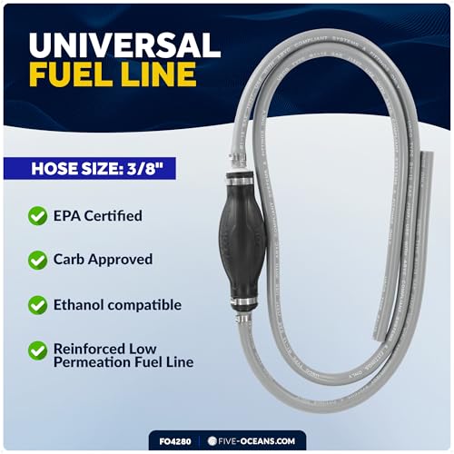 Image of Five Oceans Marine Fuel Line Assembly with Primer Bulb, 3 /8-Inch x 6 foot, Universal Outboard Boat Fuel Hose, EPA /CARB Approved, Ethanol-Compatible, Leakproof - FO4280
