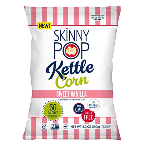Image of SkinnyPop Sweet Vanilla Kettle Popcorn, 12ct, 5.3oz Grocery Size Bags, Skinny Pop, Healthy Popcorn Snacks, Gluten Free