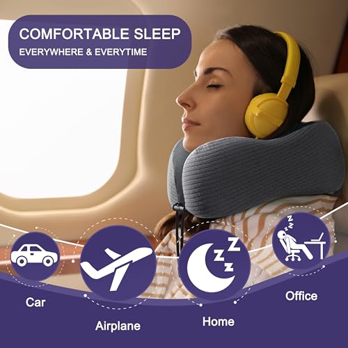 Image of napfun Neck Pillow for Traveling, Upgraded Travel Neck Pillow for Airplane 100% Pure Memory Foam Travel Pillow for Flight Headrest Sleep, Portable Plane Accessories, Dark Gray