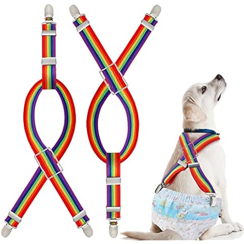 Saintrygo 2 Pieces Dog Diaper Suspenders Rainbow Color Harness Adjustable Doggie Diapers Female Puppy Belly Bands for Small Medium Pet Dress Pants Skirt Clothes Keeper Cover