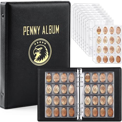 TaoBary Pressed Penny Book Holds 320 or 288 Coins Pressed Penny Collection Smashed Quarter and Nickel Coin Holder Album for Collectors Collection Holder Binder Fit for Home(Black Binder)
