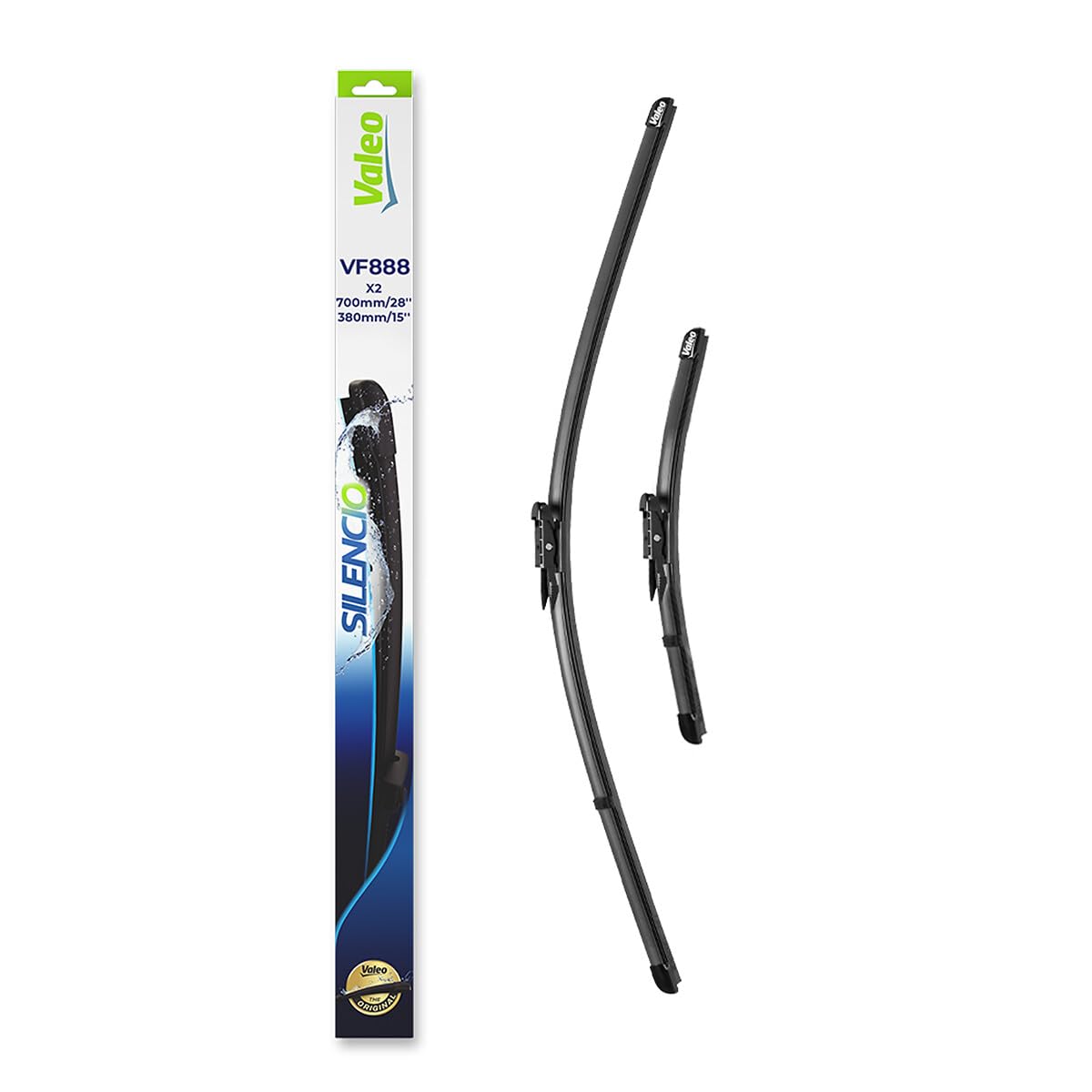 VALEO Silencio Tergicristalli VF888 Kit di Spazzole tergicristallo originali Flat Blade ad Alte Prestazioni, Maggior Visibilità su Strada 700mm /380mm Anteriore Confezione da 2 577888