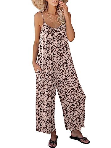 Image of ANRABESS Women Jumpsuits 2026 Casual Sleeveless Spaghetti Strap Boho Wide Leg Rompers Summer Outfits Beach Vacation Clothes