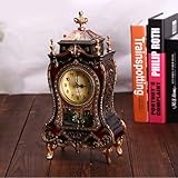 HOUDERCO Kleine Vintage Tischuhr im Europäischen Stil aus Kunststoff mit Musikalischer Zeitglocke Dekorative Pendeluhr für Wohnzimmer Büro und Schlafzimmer