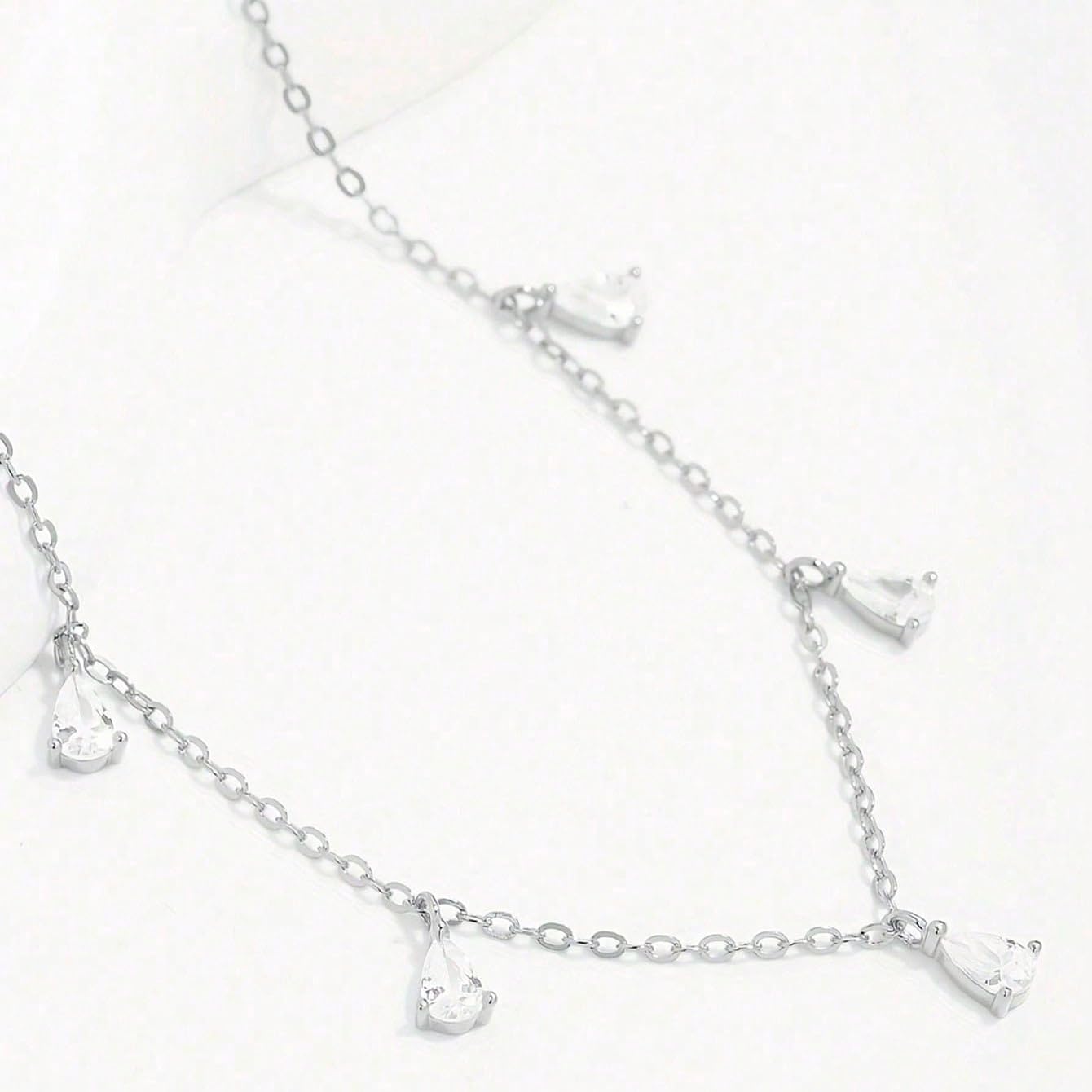 Dainty 925 Sterling Silver Teardrop Cubic Zirconia Charm Bracelet for Women Crystal Multi Teardrop Cluster Link Chain Bracelet to Daunghter Mom Wedding Valentine's Day Bridal Prom Jewelry Gift for Her - Image 7