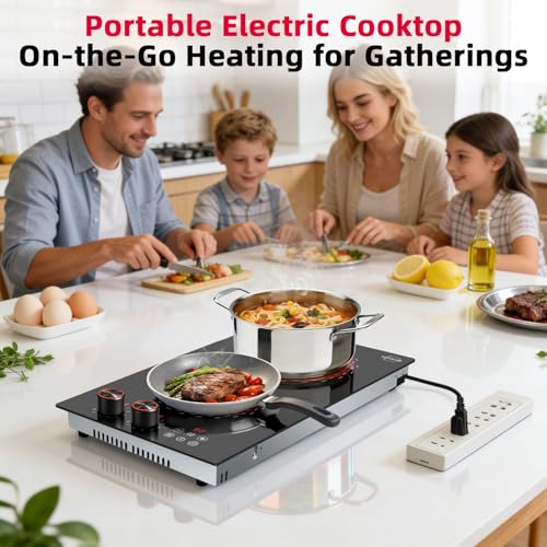 2 Burner Electric Cooktop 110v Hobsir, 2000W Electric Stove Top Burner 12 Inch, 9 Power Levels, Knob & Touch Control, Plug in Cooktop 120v, 99 Mins Timer, Safety Lock, Automatic shutdown by Hobsir hob - Image 3