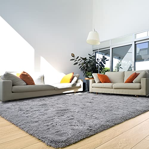 HOMORE Luxury Fluffy Area Rug Modern Shag Rugs for Bedroom Living Room, Super Soft and Comfy Carpet, Cute Carpets for Kids Nursery Girls Home, 8x10 Feet Gray