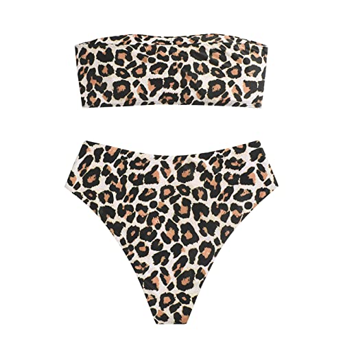 Image of ZAFUL Women's High Cut Bandeau Bikini Set Strapless Solid Color 2 Pieces Bathing Suit Swimsuit