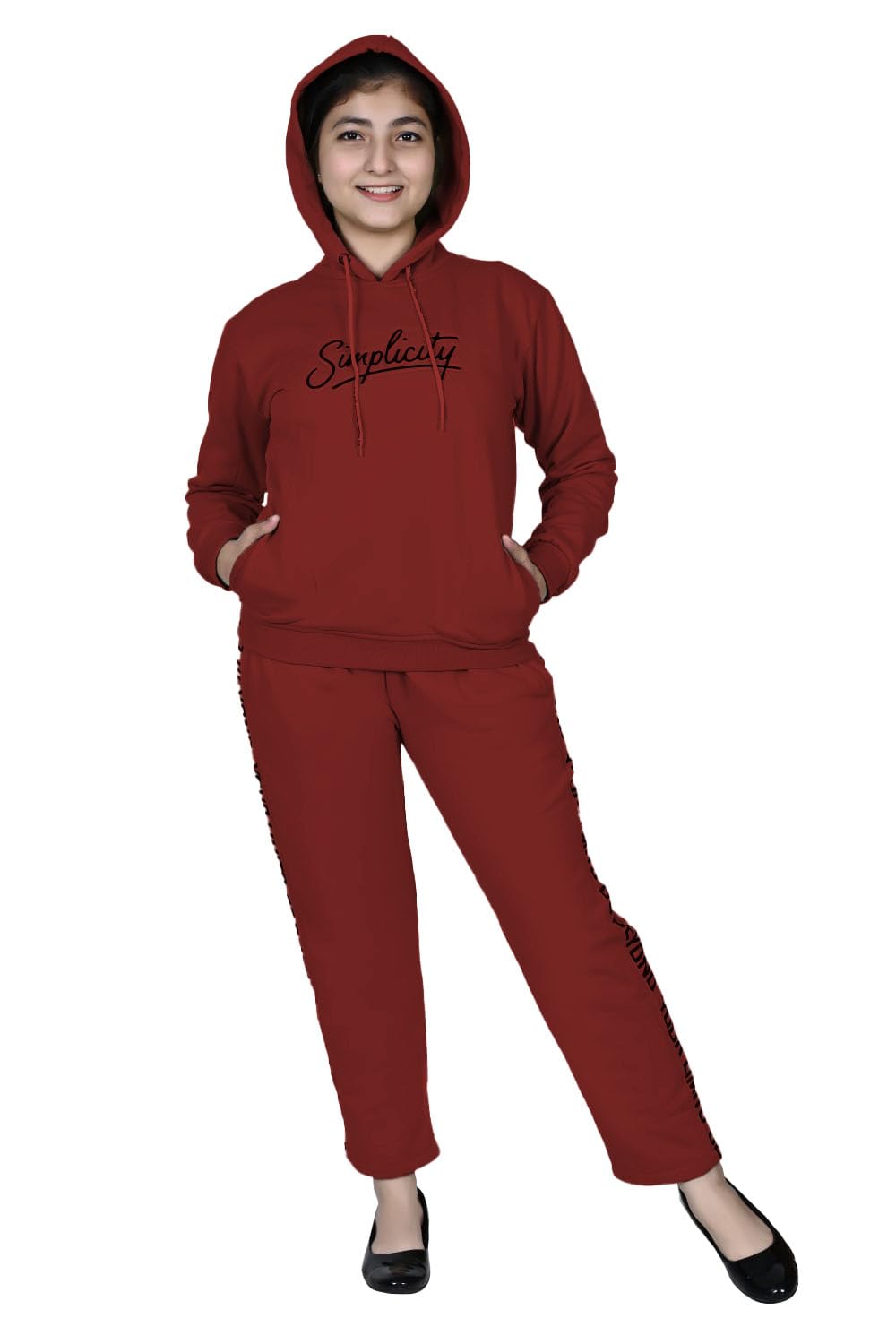 ORIEX THE ORIGINAL FASHION Girls/Women Printed full sleeves hooded Tracksuit-112 Maroon 12-13 Years 3