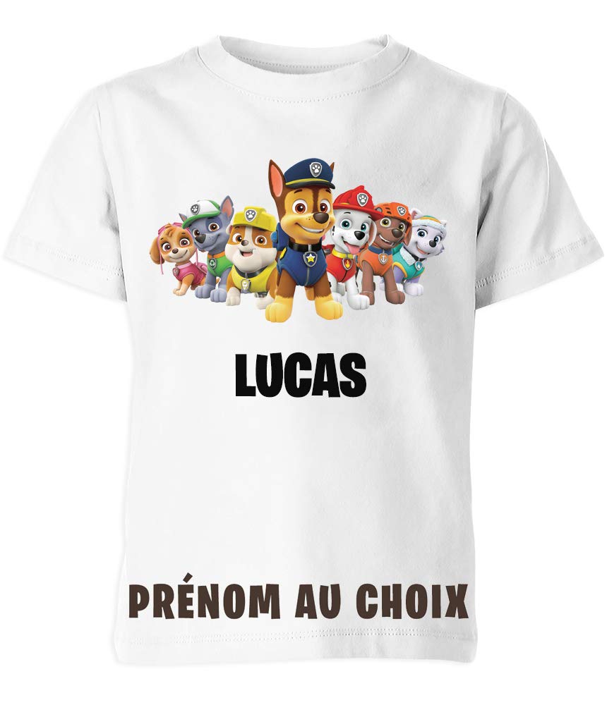 teesdeal Camiseta de perro patrulla nombre a elección personalizada niño y niña