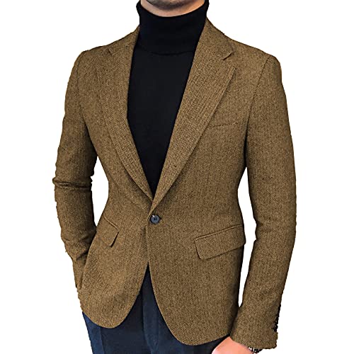 Men's Herringbone Suit Blazer Jacket Wool Tweed Thin Herringbone Sports Coat