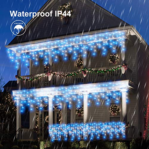 CORST 10M Outdoor Curtain Light Plug in, Window Curtain Fairy Lights,Long Hanging Outside Ice Lights, 400LEDs Connectable with Remote Timer for Roof,Eaves,Gazebo,Mum Gift(Blue+White) - Image 3