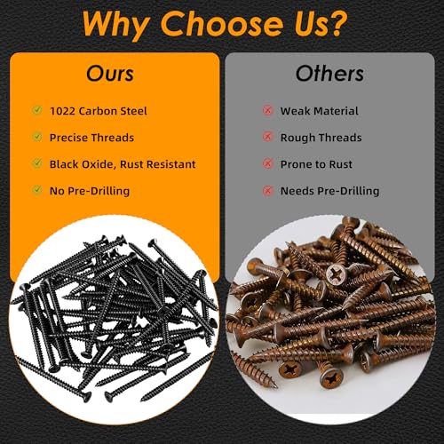 WQzimotek 40PCS M6×60mm Flat Head Phillips 1022A Carbon Steel Black Phosphate Drywall Screws for Structural Wood Framing & Reinforcement DIY Projects by WQzimotek - Image 2
