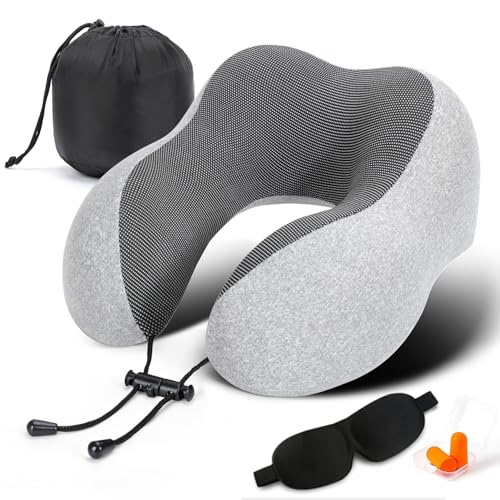 Travel Pillow Best Memory Foam Neck Pillow Head Support Soft Pillow for Sleeping Rest Airplane Car & Home Use (Grey-E)