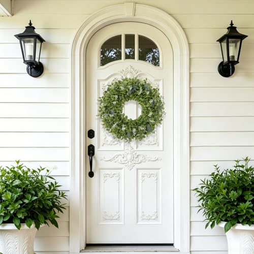 U'Artlines 24 Inch Large Eucalyptus Wreaths for Front Door, Green White - image 2