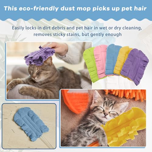 Image of Zubebe 12 Pcs Reusable Duster Refills Fleece,Rainbow Colors | Soft Polyester Fiber Flat Duster Refill Multi Surface Washable Cleaning Pad Tools for Home, Blinds, Car, Pet, Furniture, Fans